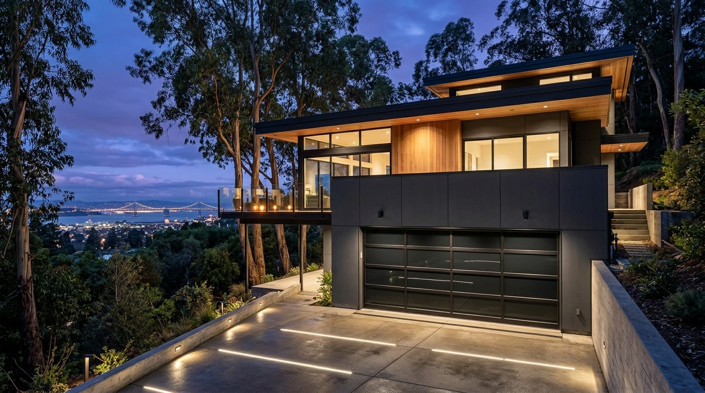 Gary Baker Garage Door Service Exterior Closed Garage Door at Twilight