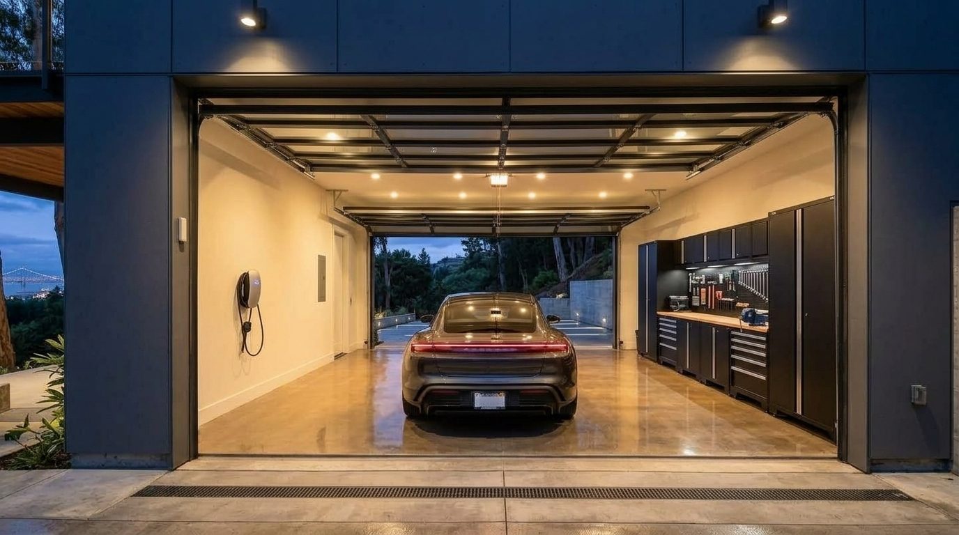 Gary Baker Garage Door Service Interior View of Custom Garage Door Overhead and Workshop